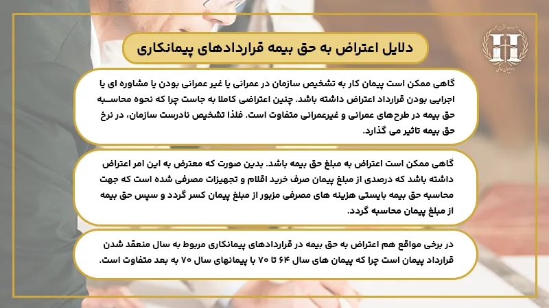 دلایل اعتراض به حق بیمه قراردادهای پیمانکاری 