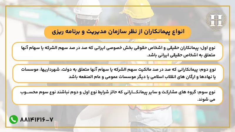 انواع پیمانکاران از نظر سازمان مدیریت و برنامه ریزی 