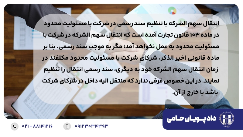 انتقال سهم الشرکه با تنظیم سند رسمی در شرکت با مسئولیت محدود