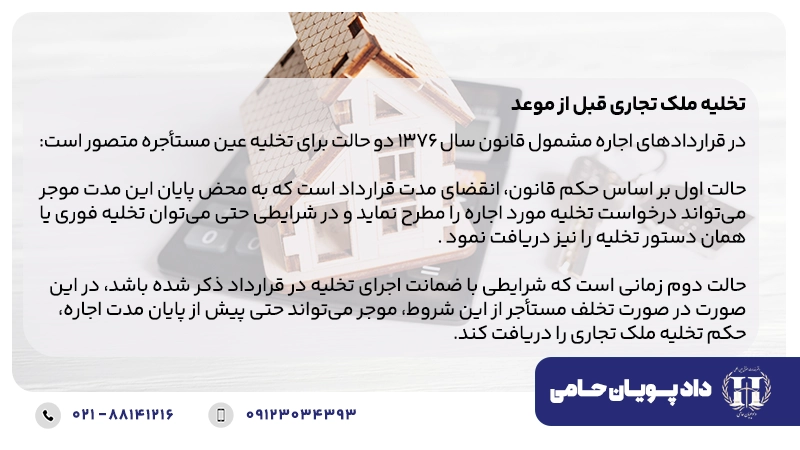 تخلیه ملک تجاری قبل از موعد