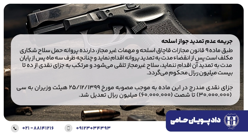 جریمه عدم تمدید جواز اسلحه