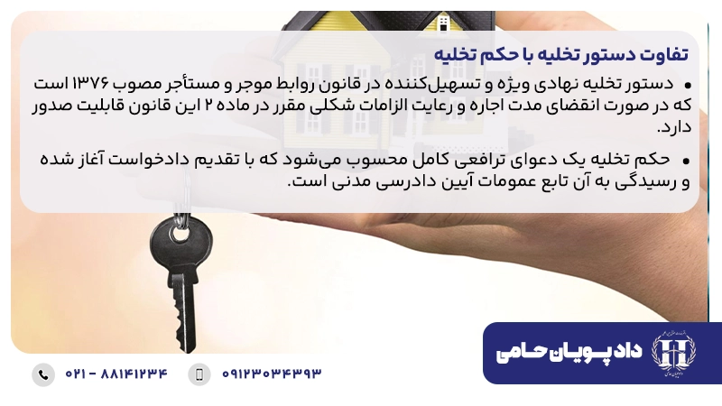 تفاوت دستور تخلیه با حکم تخلیه