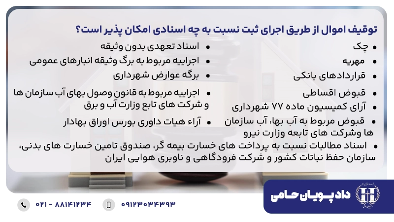 توقیف اموال از طریق اجرای ثبت نسبت به چه اسنادی امکان پذیر است؟