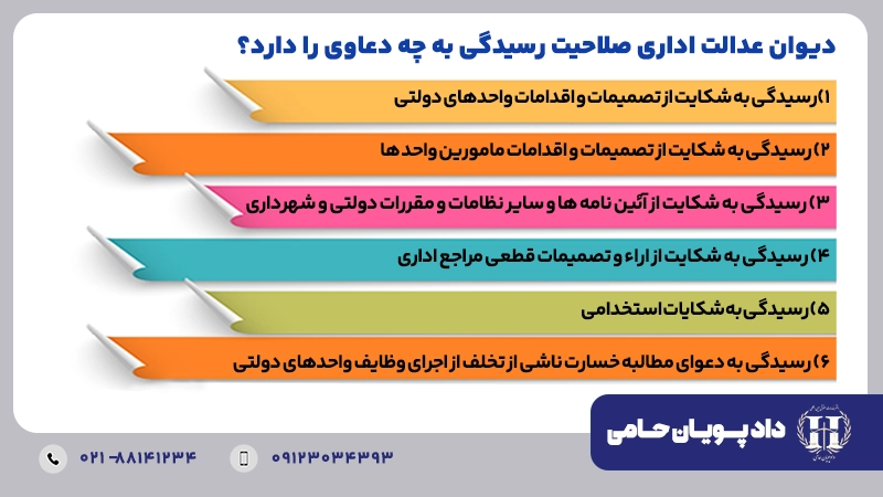 دیوان عدالت اداری صلاحیت رسیدگی به چه دعاوی را دارد؟